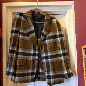 Plaid Men’s Blazer - Brown, Black, White